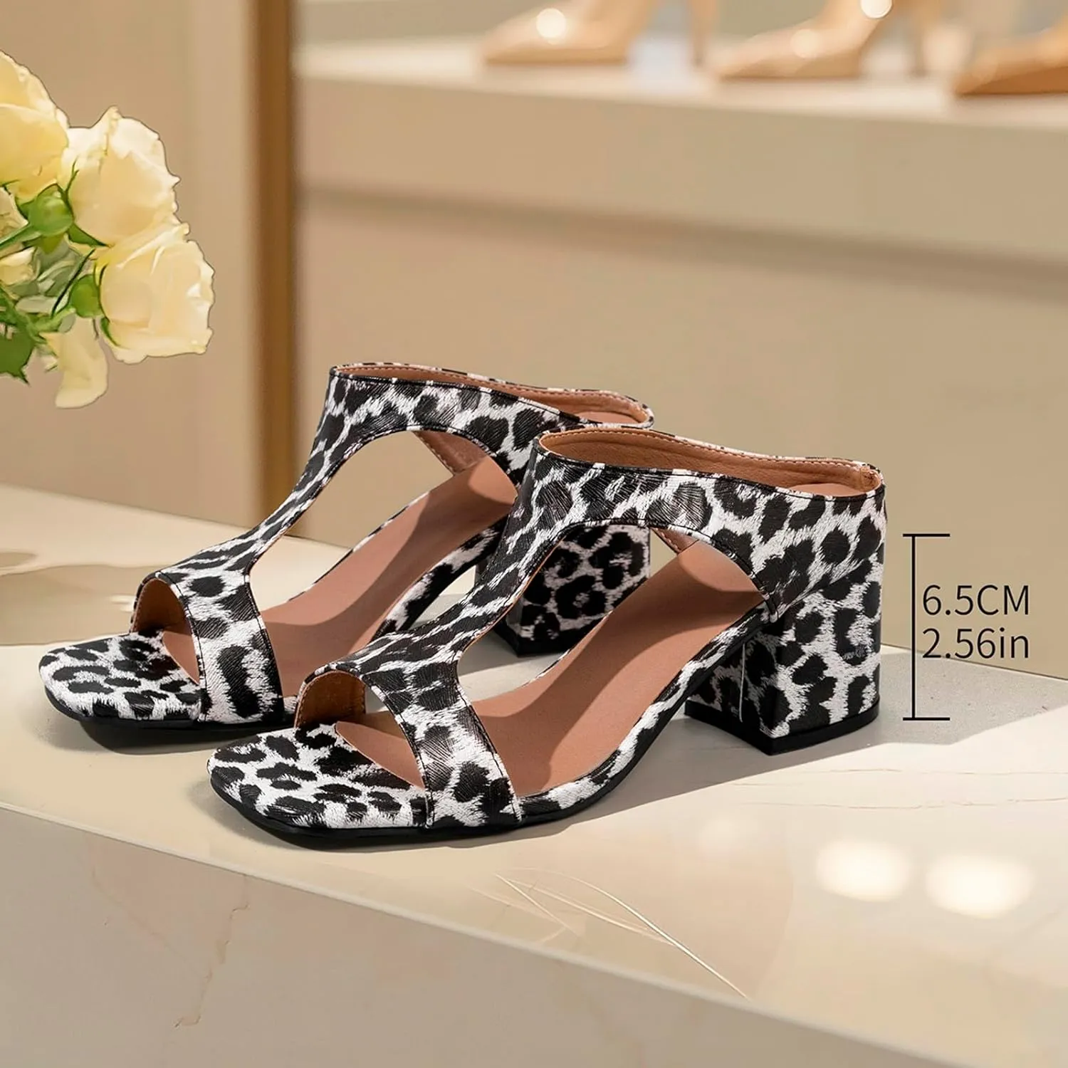 Block Heels for Women Breathable Braided Heeled Sandals Backless Square Heels Shoes Open Toe Block Slide Sandals