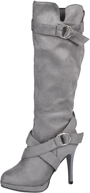 Boots For Women High Heel Knee High Boots Side Zipper Suede Pointed Thigh High Boots Tall Long Boots