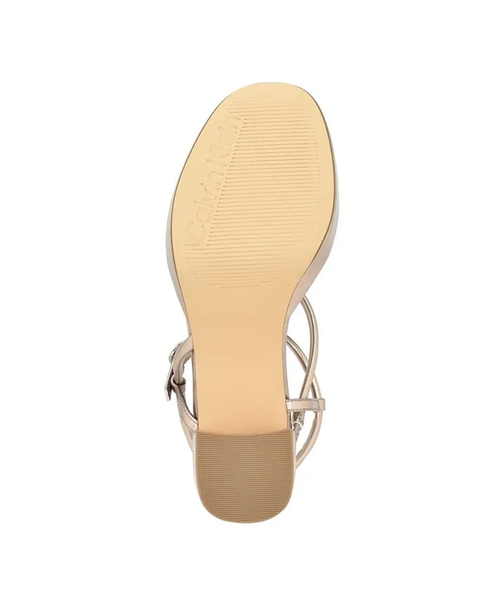 Calvin Klein Women's Lilana Block Heel Strappy Dress Sandals tan/beige