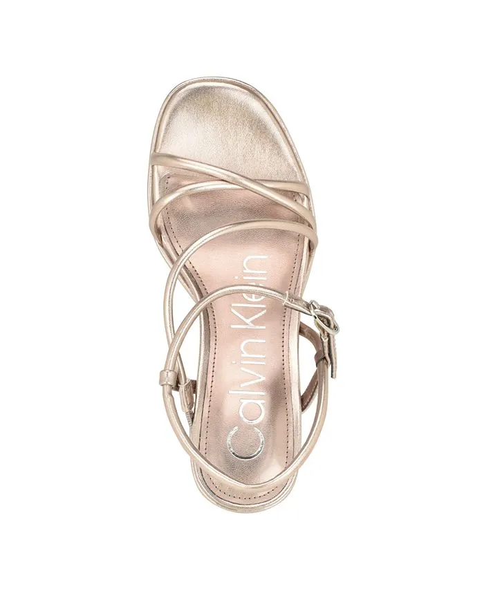 Calvin Klein Women's Lilana Block Heel Strappy Dress Sandals tan/beige