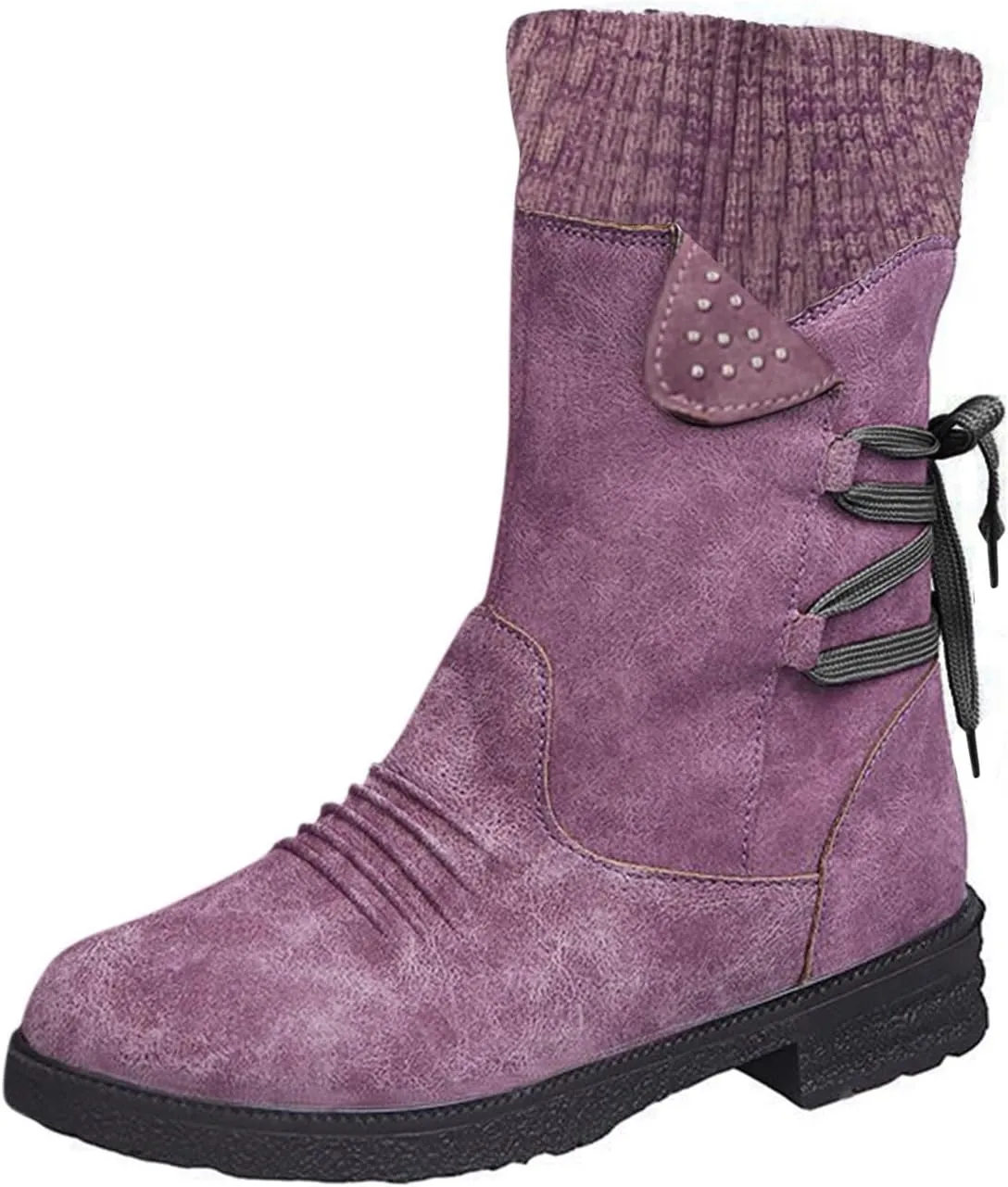 Cathalem Boots for Women Knee-High Boots Comfortable Chunky Block Heel Pointed Toe Pull On Side Zipper Lace Up Riding Boots