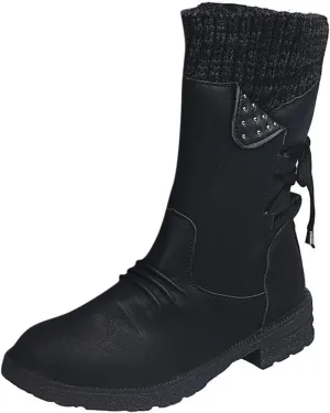 Cathalem Boots for Women Knee-High Boots Comfortable Chunky Block Heel Pointed Toe Pull On Side Zipper Lace Up Riding Boots