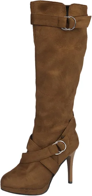 Cowboy Boots For Women High Heel Knee High Boots Side Zipper Suede Pointed Thigh High Boots Tall Long Boots