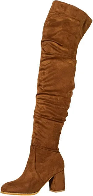 Cowboy Boots For Women Square Heel Over Knee Boots Suede Zipper Thigh High Boots Chunky Heeled Tall Long Boots
