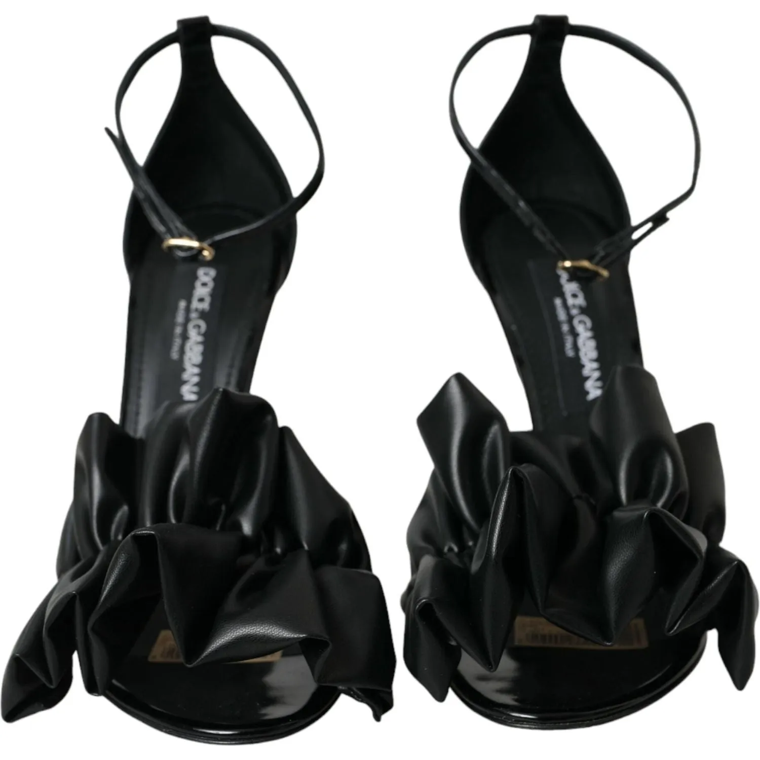 Dolce & Gabbana Black Leather Ankle Strap Heel Sandals Shoes