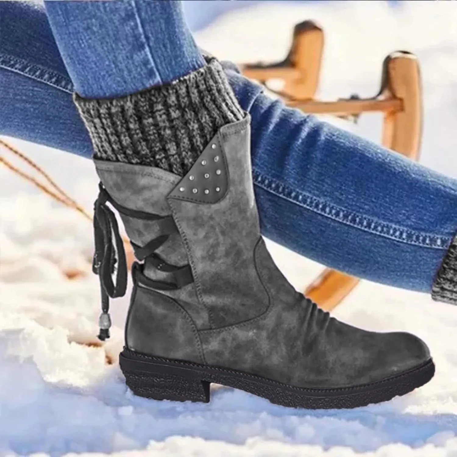 Fall Boots for Women 2024 Women's Mid Calf Fashion Winter Snow Boots Comfortable Warm Vintage Knee High Boots Shoes