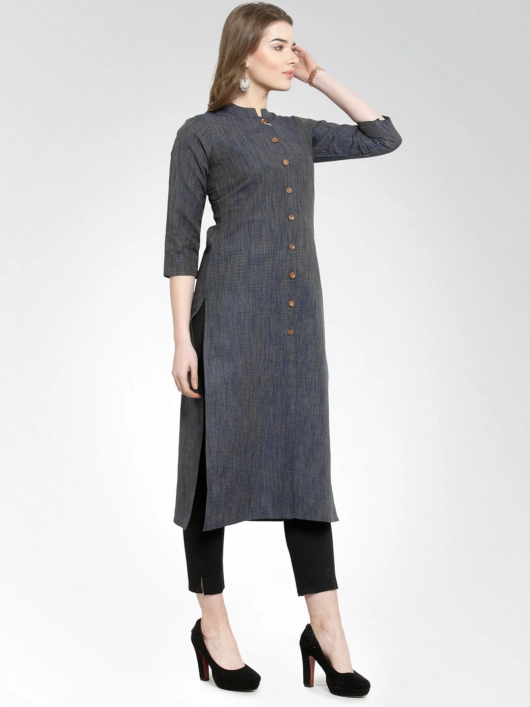 Jashvi Women Navy self design straight Kurta