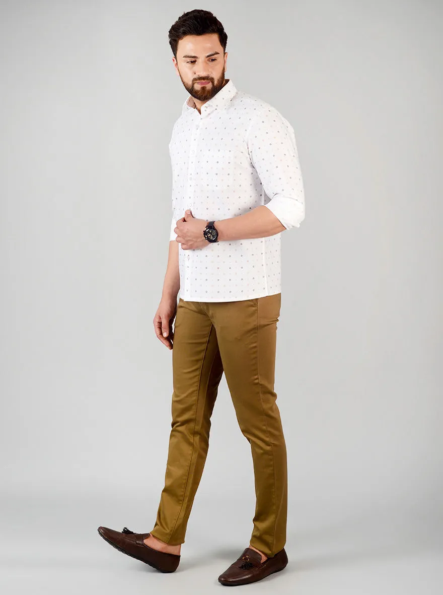 Khakhi Self Textured Slim Fit Chinos | JadeBlue