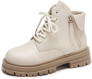 Loafers For Women Stylish Women's White Chunky Leather Ankle Boots with Zipper Designer PU Short Booties