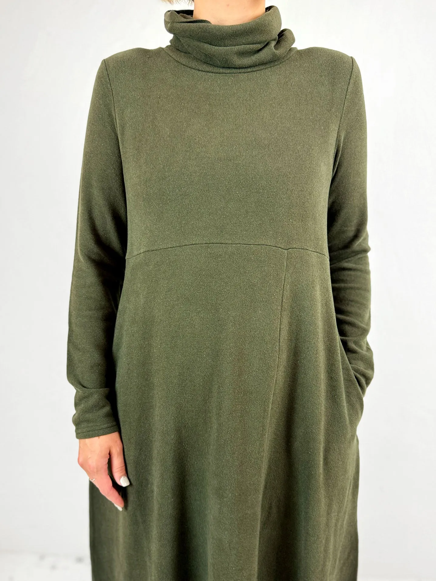 Long Khaki Turtleneck Dress