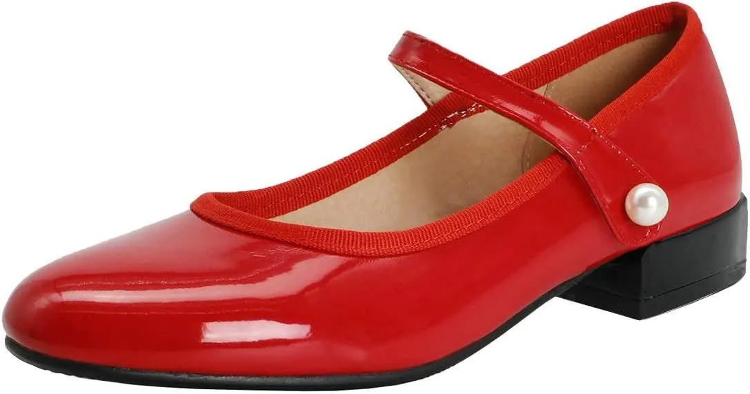 MAVMAX Women's Patent Leather Mary Janes Flats Ankle Strap Lolita Pumps