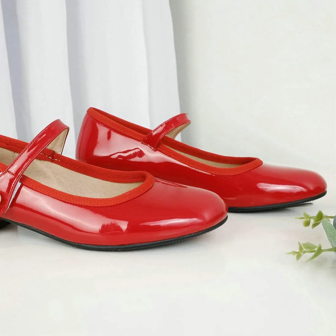 MAVMAX Women's Patent Leather Mary Janes Flats Ankle Strap Lolita Pumps