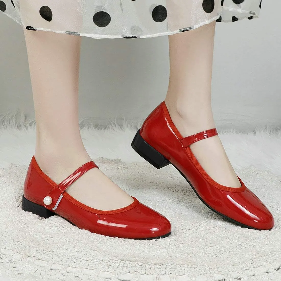 MAVMAX Women's Patent Leather Mary Janes Flats Ankle Strap Lolita Pumps
