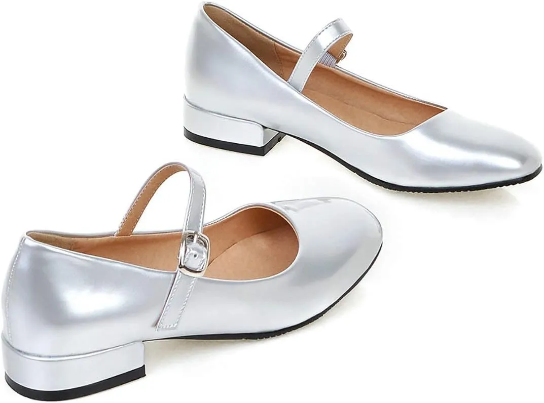 MAVMAX Women's Patent Leather Mary Janes Flats Ankle Strap Lolita Pumps