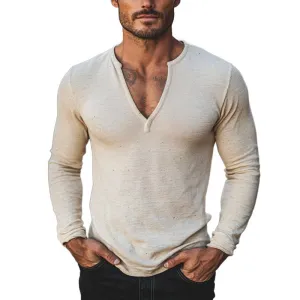 Men's Casual Cotton V-neck Slim Fit Long Sleeve T-shirt 43811204M
