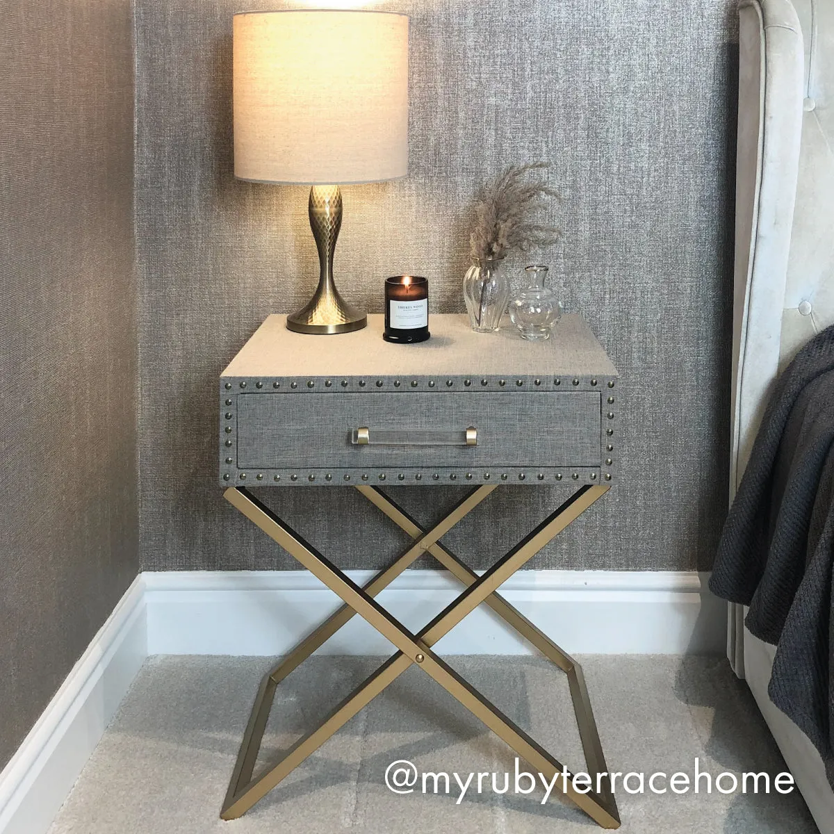 Orla Fabric & Studded Bedside Table