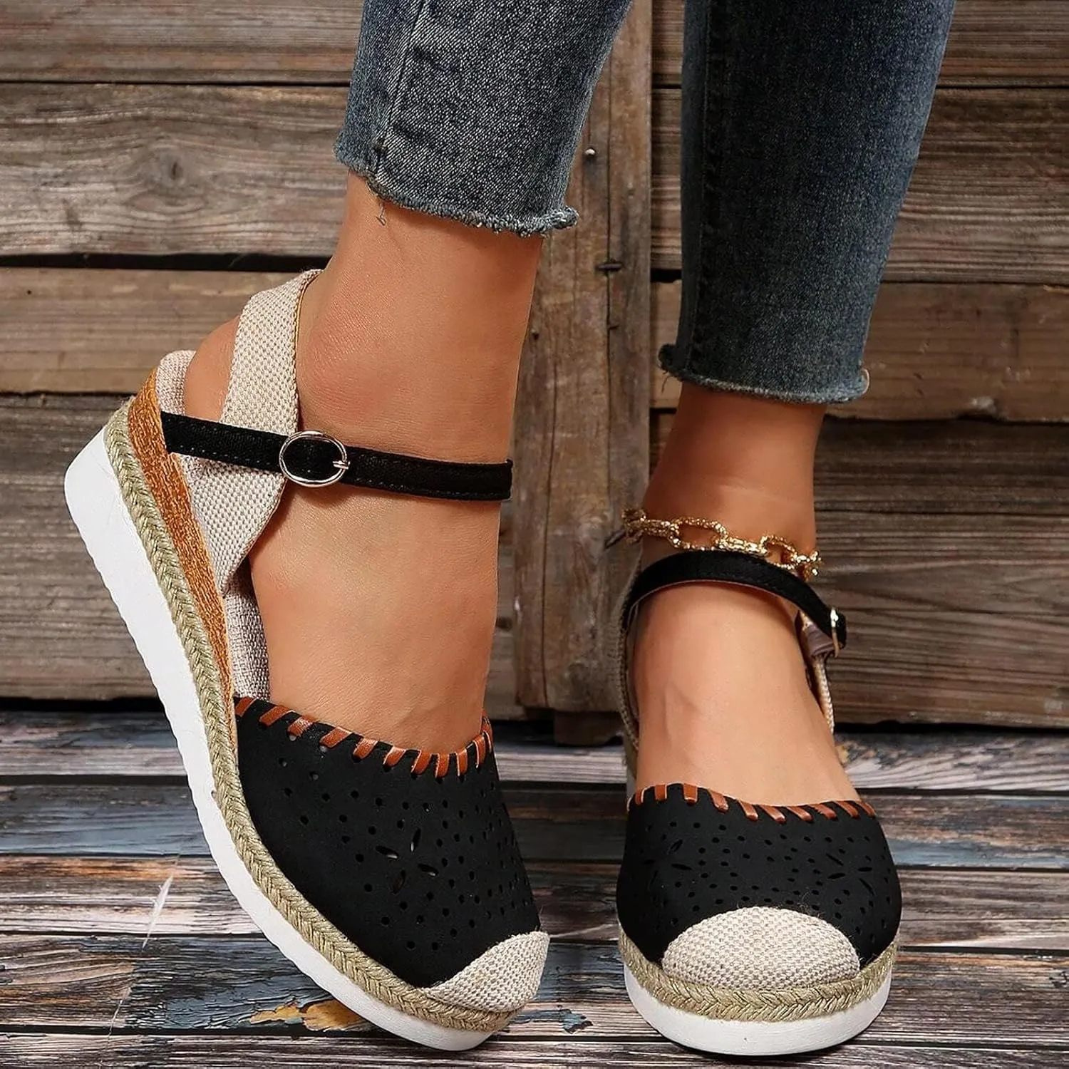 Orthopedic Platform Wedge Sandals for Women Closed Toe Espadrilles Dressy Wedges Sandals Anti Slip Beach Comfortable Outdoor Shoes