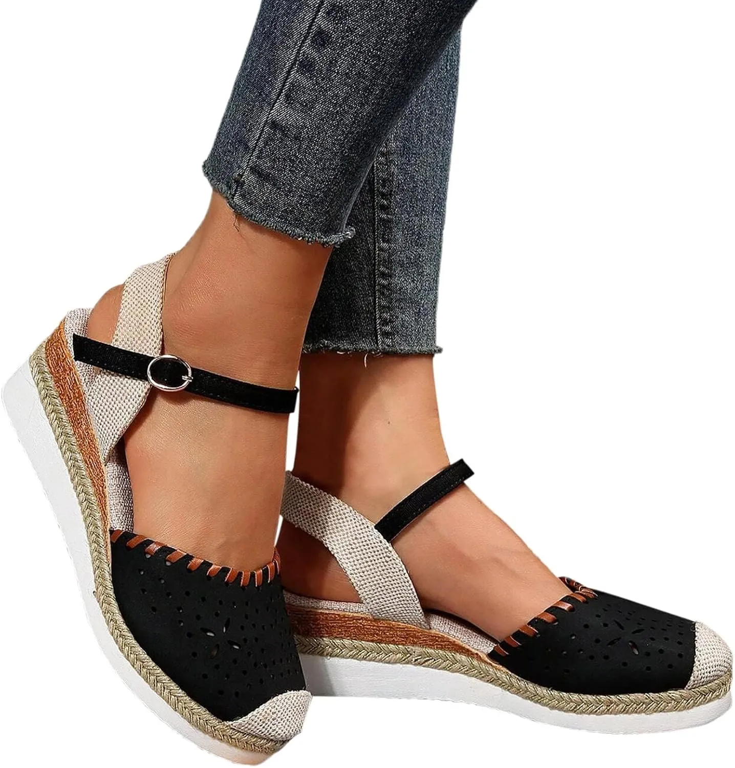 Orthopedic Platform Wedge Sandals for Women Closed Toe Espadrilles Dressy Wedges Sandals Anti Slip Beach Comfortable Outdoor Shoes