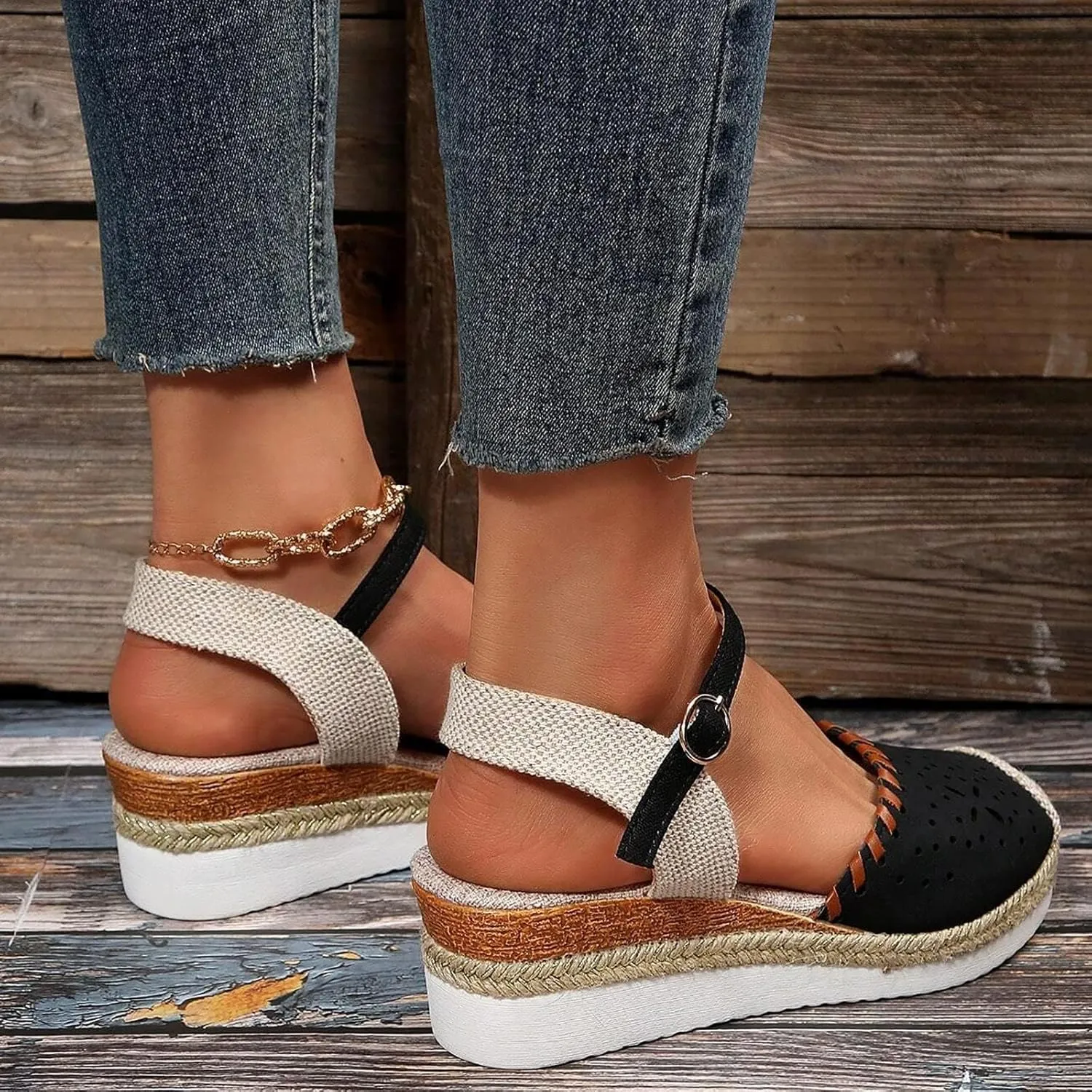 Orthopedic Platform Wedge Sandals for Women Closed Toe Espadrilles Dressy Wedges Sandals Anti Slip Beach Comfortable Outdoor Shoes
