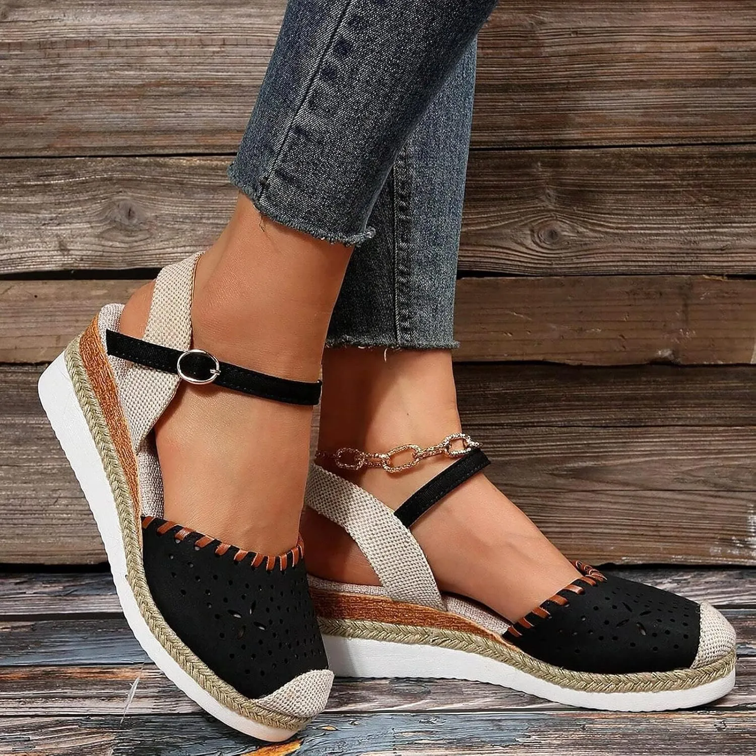 Orthopedic Platform Wedge Sandals for Women Closed Toe Espadrilles Dressy Wedges Sandals Anti Slip Beach Comfortable Outdoor Shoes