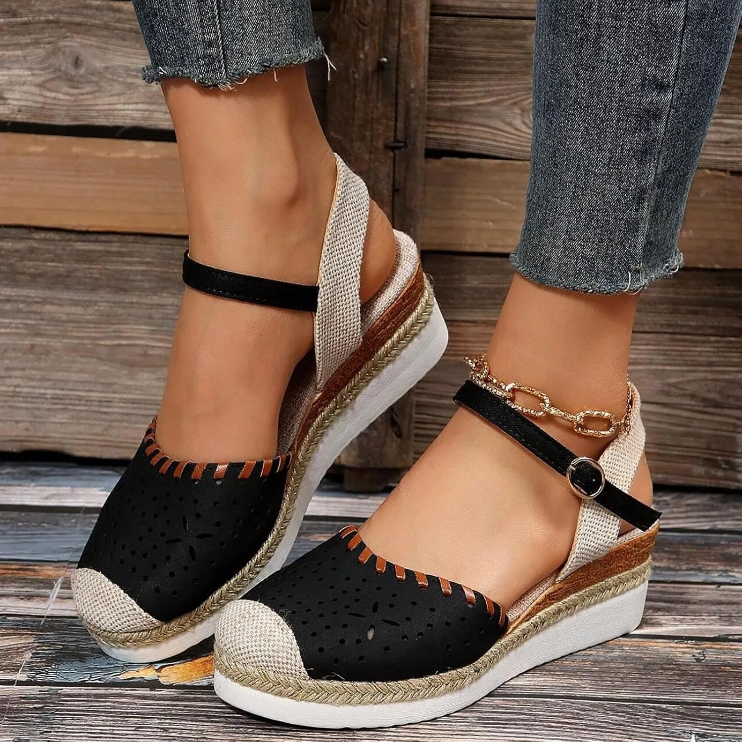 Orthopedic Platform Wedge Sandals for Women Closed Toe Espadrilles Dressy Wedges Sandals Anti Slip Beach Comfortable Outdoor Shoes