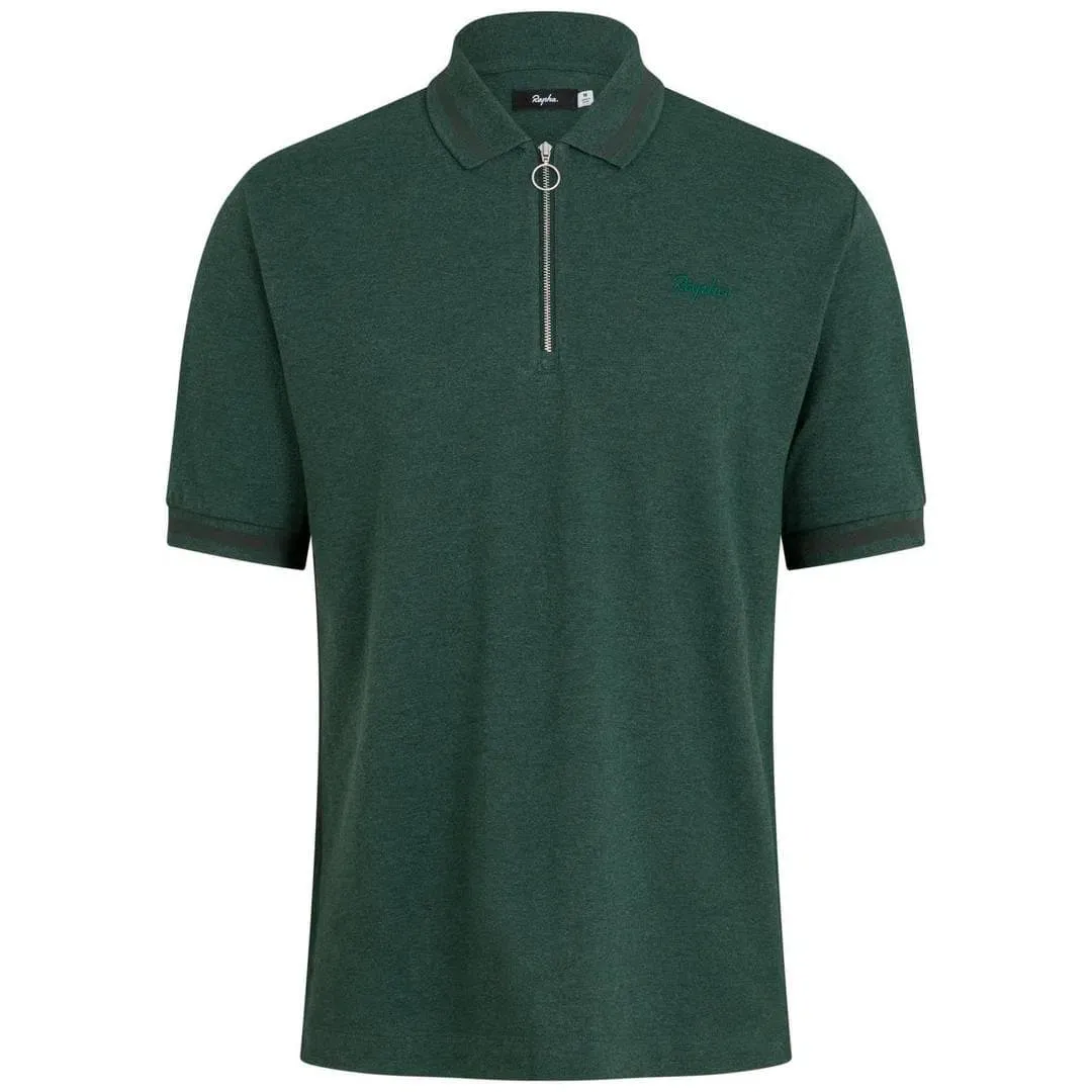 RAPHA Logo Zip Polo - Dark Green Marl