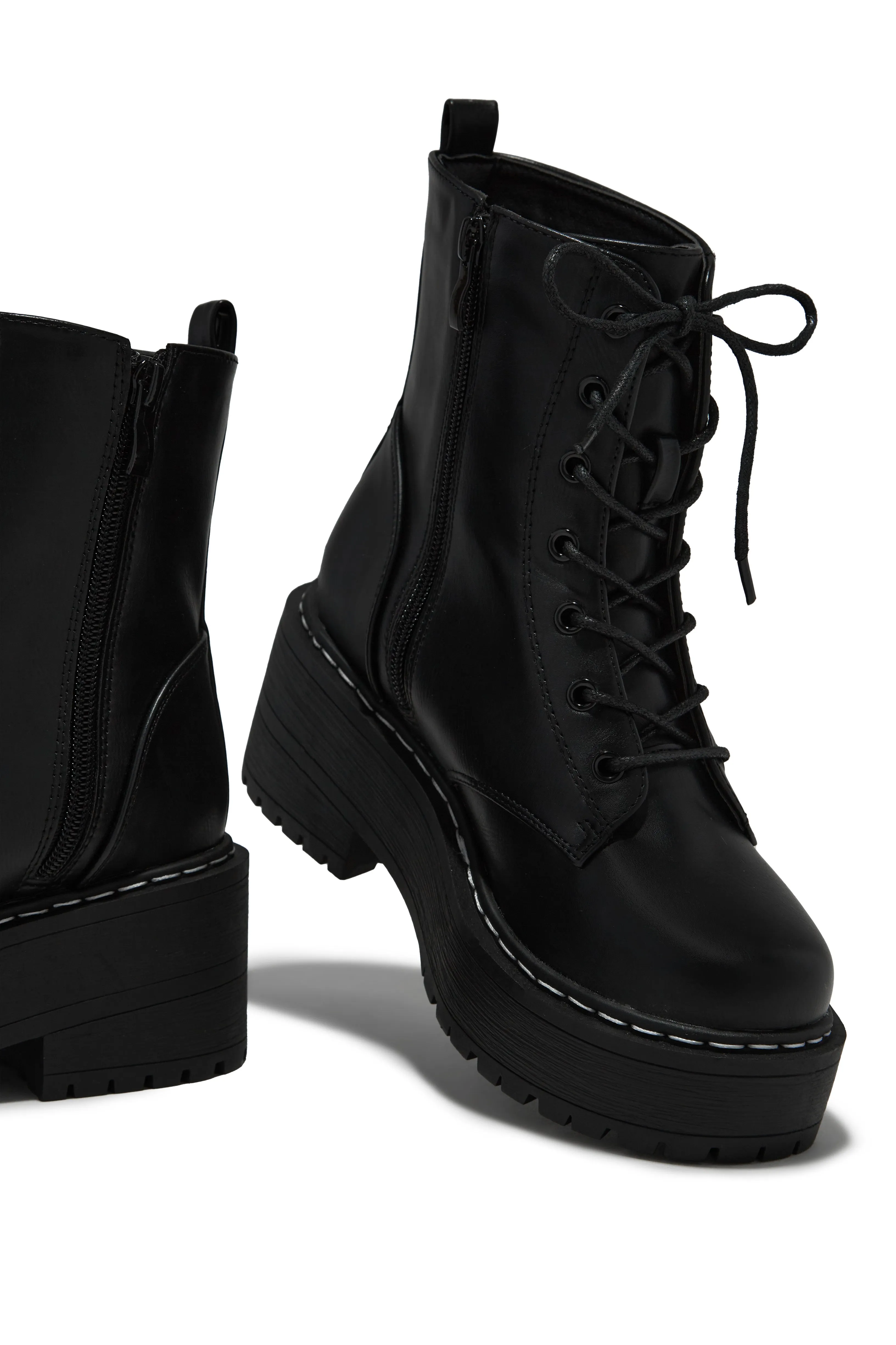Remi Lace Up Combat Boots - Black