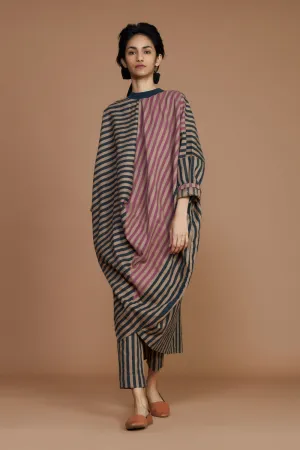 Ribbed Cowl Tunic Striped Brown Co-Ord Set (2 Pcs)