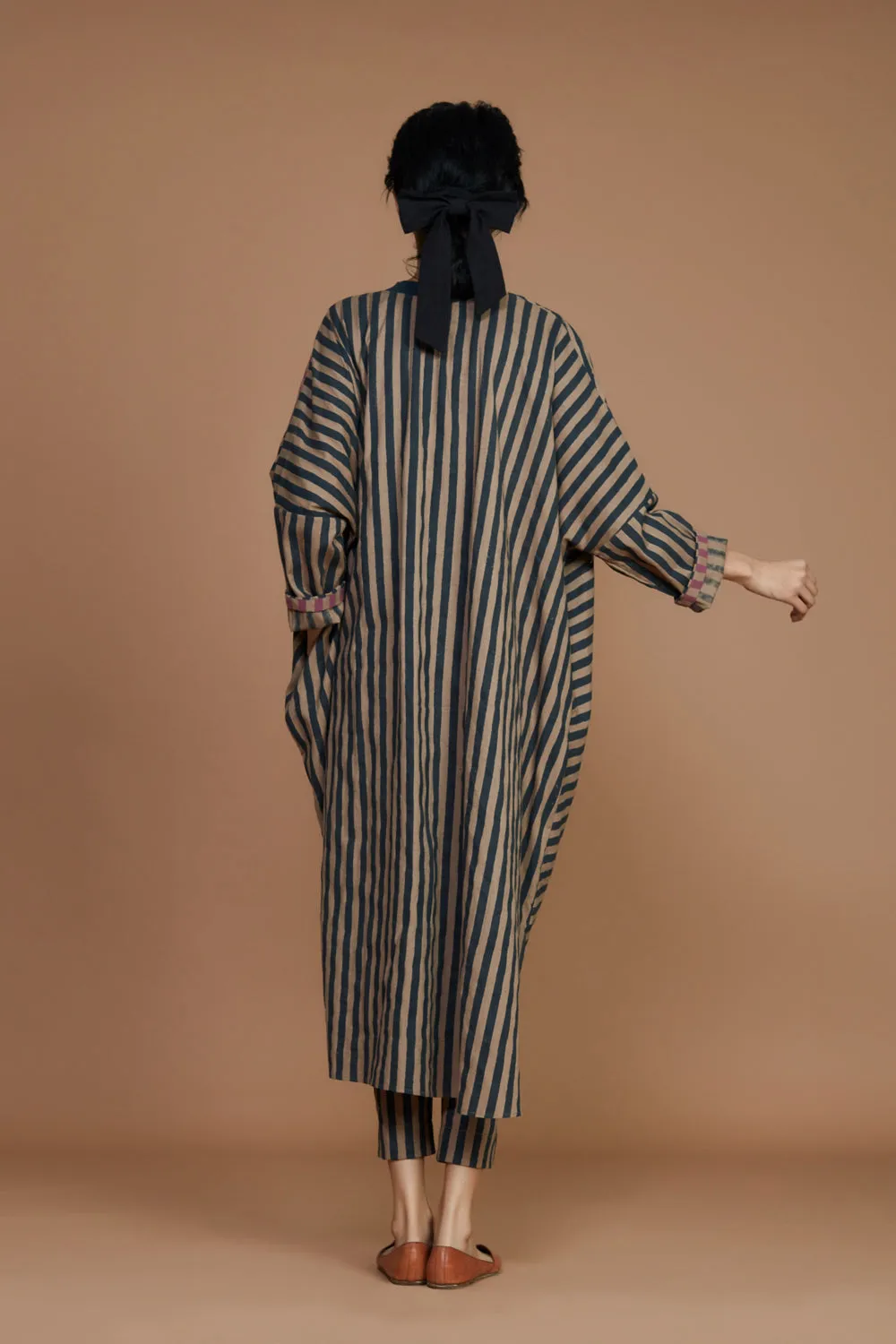 Ribbed Cowl Tunic Striped Brown Co-Ord Set (2 Pcs)