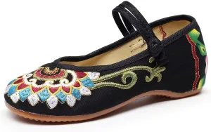 SAILING LU Womens Cute Embroidery Flats Traditional Chinese Height-Increasing Mary Janes Comfy Cosplay Low-Heel Party Shoes