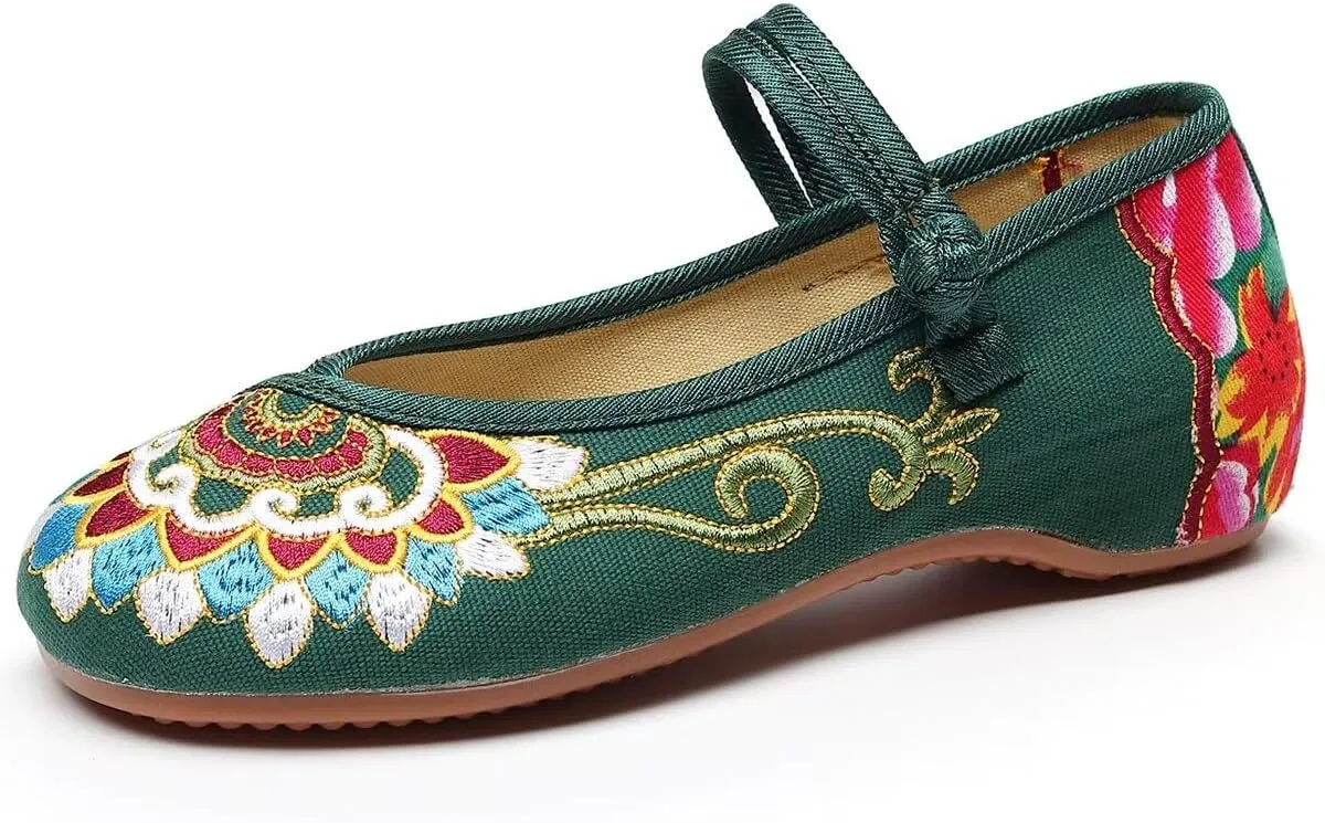 SAILING LU Womens Cute Embroidery Flats Traditional Chinese Height-Increasing Mary Janes Comfy Cosplay Low-Heel Party Shoes
