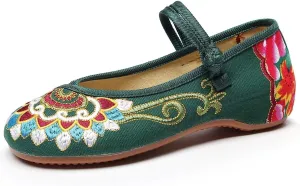 SAILING LU Womens Cute Embroidery Flats Traditional Chinese Height-Increasing Mary Janes Comfy Cosplay Low-Heel Party Shoes