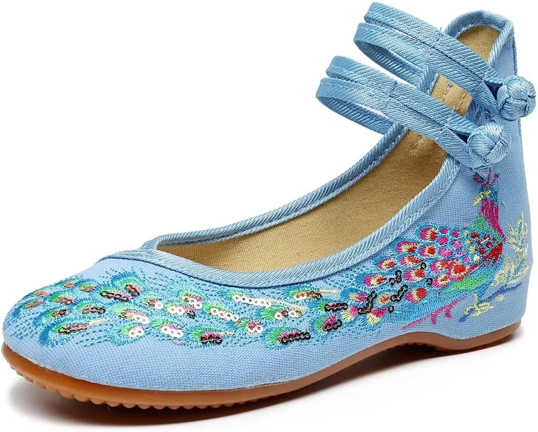 SAILING LU Womens Cute Embroidery Flats Traditional Chinese Height-Increasing Mary Janes Comfy Cosplay Low-Heel Party Shoes