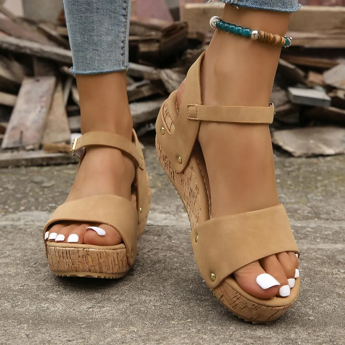 Soda Topic Open Toe Buckle Ankle Strap Espadrilles Flatform Wedge Casual Sandal Comfortable Sandals for Women