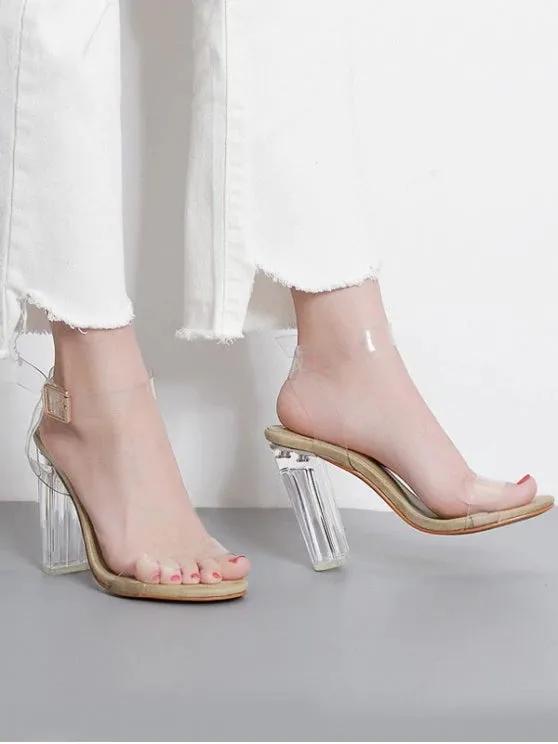 Stunning Transparent Plastic Clear Heel Ankle Strap Sandals