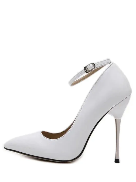 Trendy Ankle Strap Stiletto Heel Patent Leather Pumps