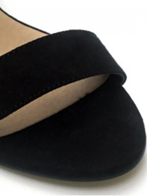 Trendy Black Flock Chunky Heel Sandals