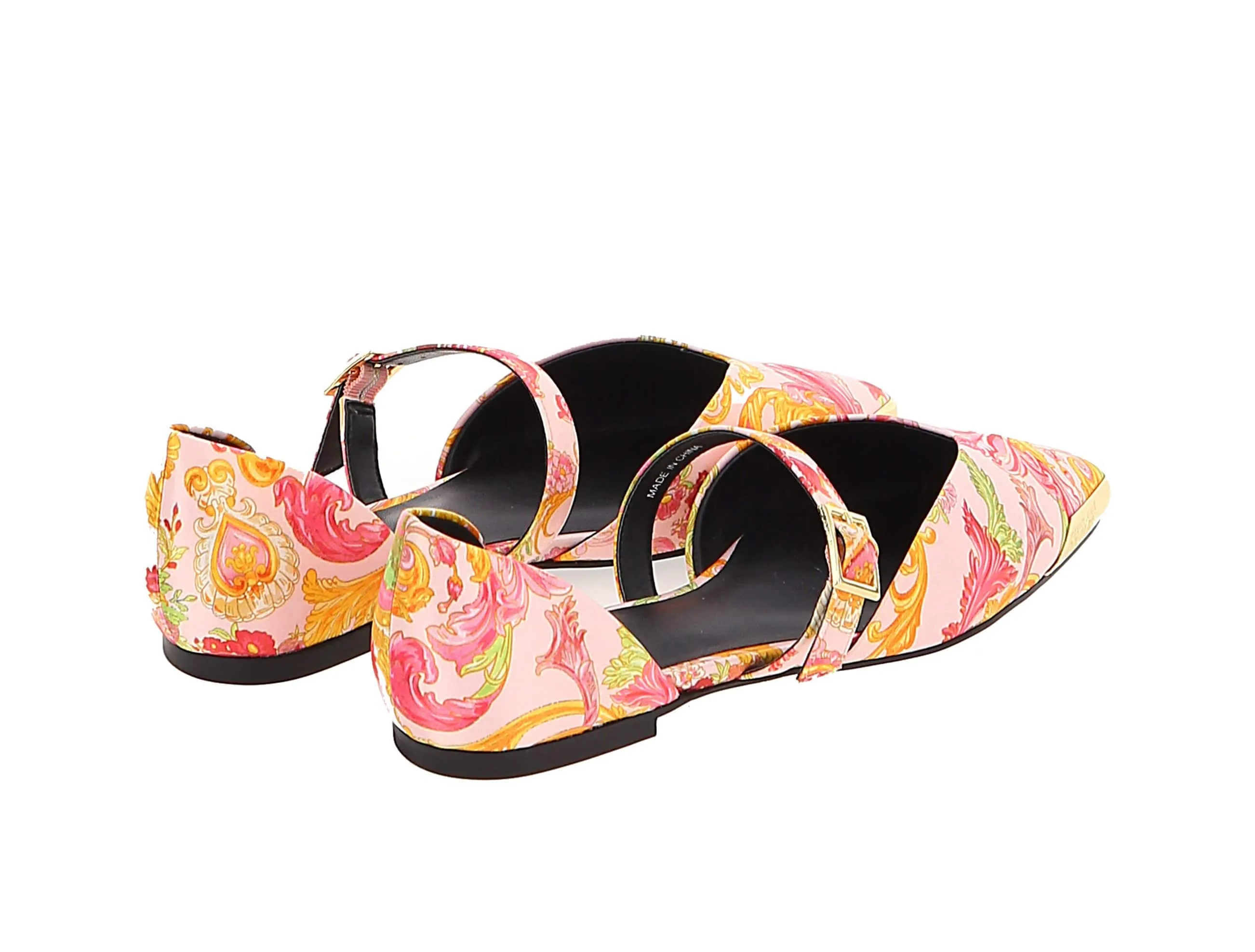 Versace Jeans Couture  Pointed Gold Cap Toe Print Flats-