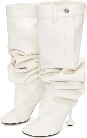 Vertundy Women's X-Wide Calf Knee High Boots Square Toe Gourd Shaped Heel Long Boot Designer Denim Buckle Boots for 2023 Winter Sexy Fashion Shoes