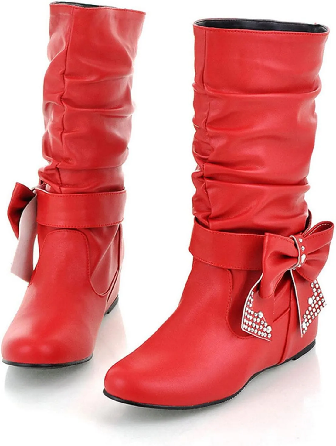 Winter Boots For Women Retro Solid Color Thigh High Boots Pleated Suede Chunky Heeled Knee High Cowgirl Boots
