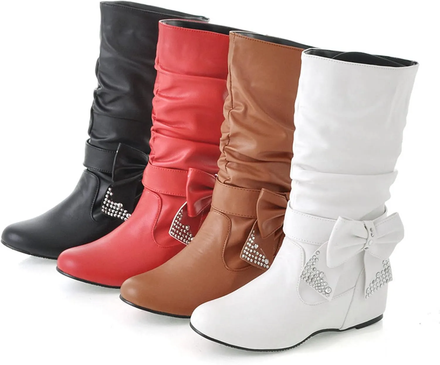 Winter Boots For Women Retro Solid Color Thigh High Boots Pleated Suede Chunky Heeled Knee High Cowgirl Boots