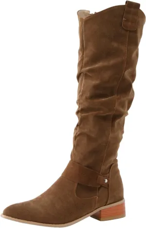 Winter Boots For Women Retro Solid Color Thigh High Boots Pleated Suede Chunky Heeled Knee High Cowgirl Boots
