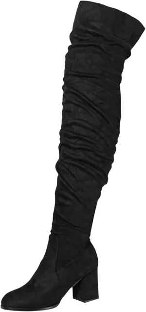 Winter Boots For Women Square Heel Over Knee Boots Suede Zipper Thigh High Boots Chunky Heeled Tall Long Boots