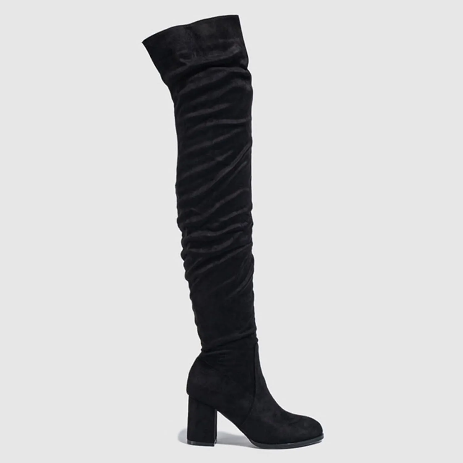 Winter Boots For Women Square Heel Over Knee Boots Suede Zipper Thigh High Boots Chunky Heeled Tall Long Boots