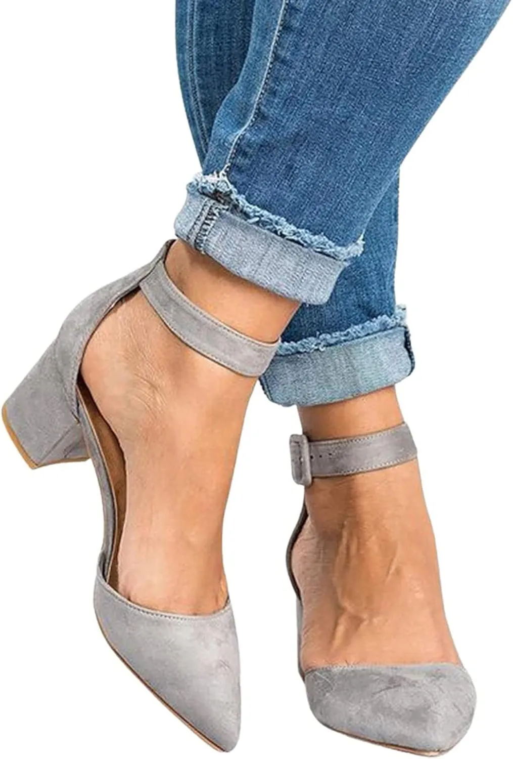 Women Strappy Heeled Sandals Open Toe Square Toe Chunky Heel Ankle Strap Comfortable Shoes