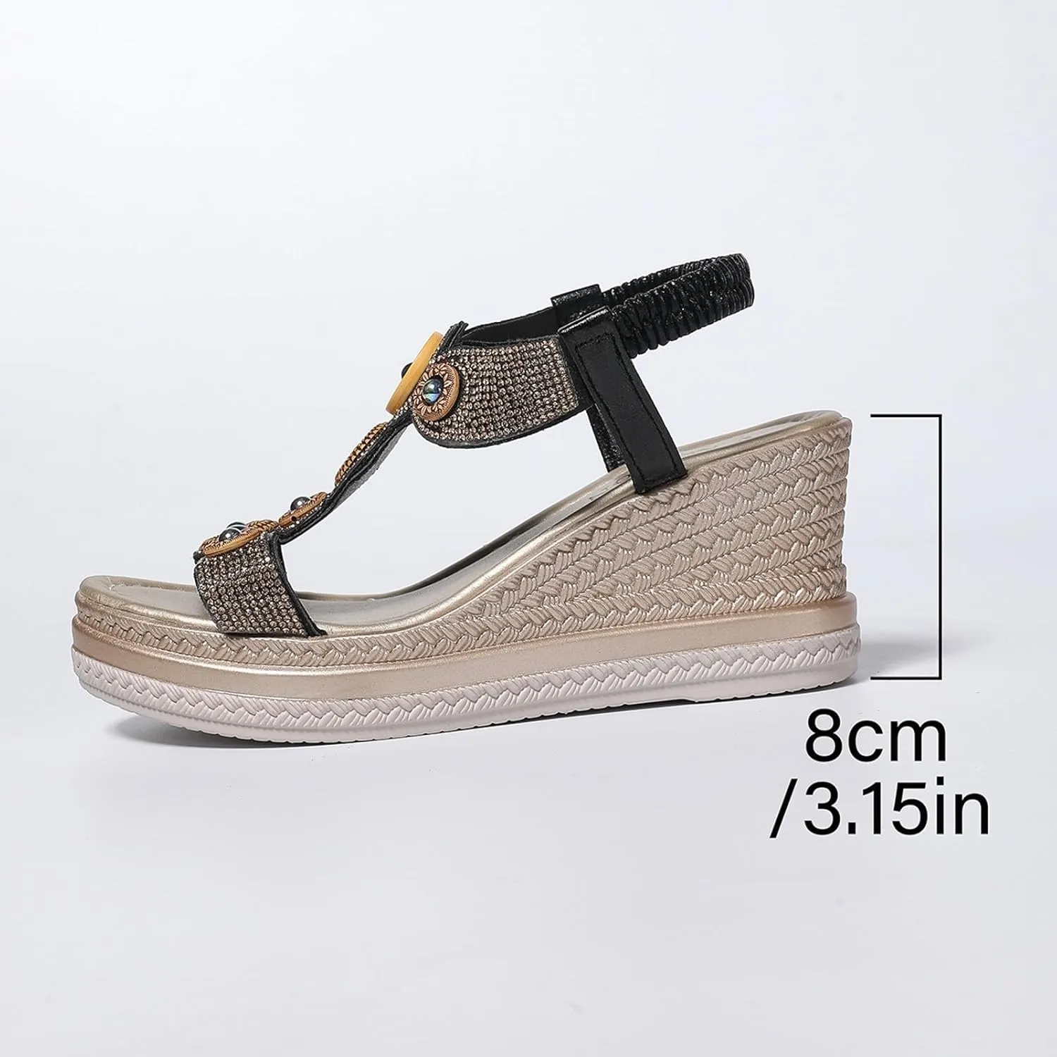 Womens Wedge Dressy Sandals,Open Toe Espadrilles Platform Slides Dressy High Heel Beach Summer Sandals Outdoor Non Slip Beach Vacation Comfortable Walking Elastic Ankle Strap Sandals