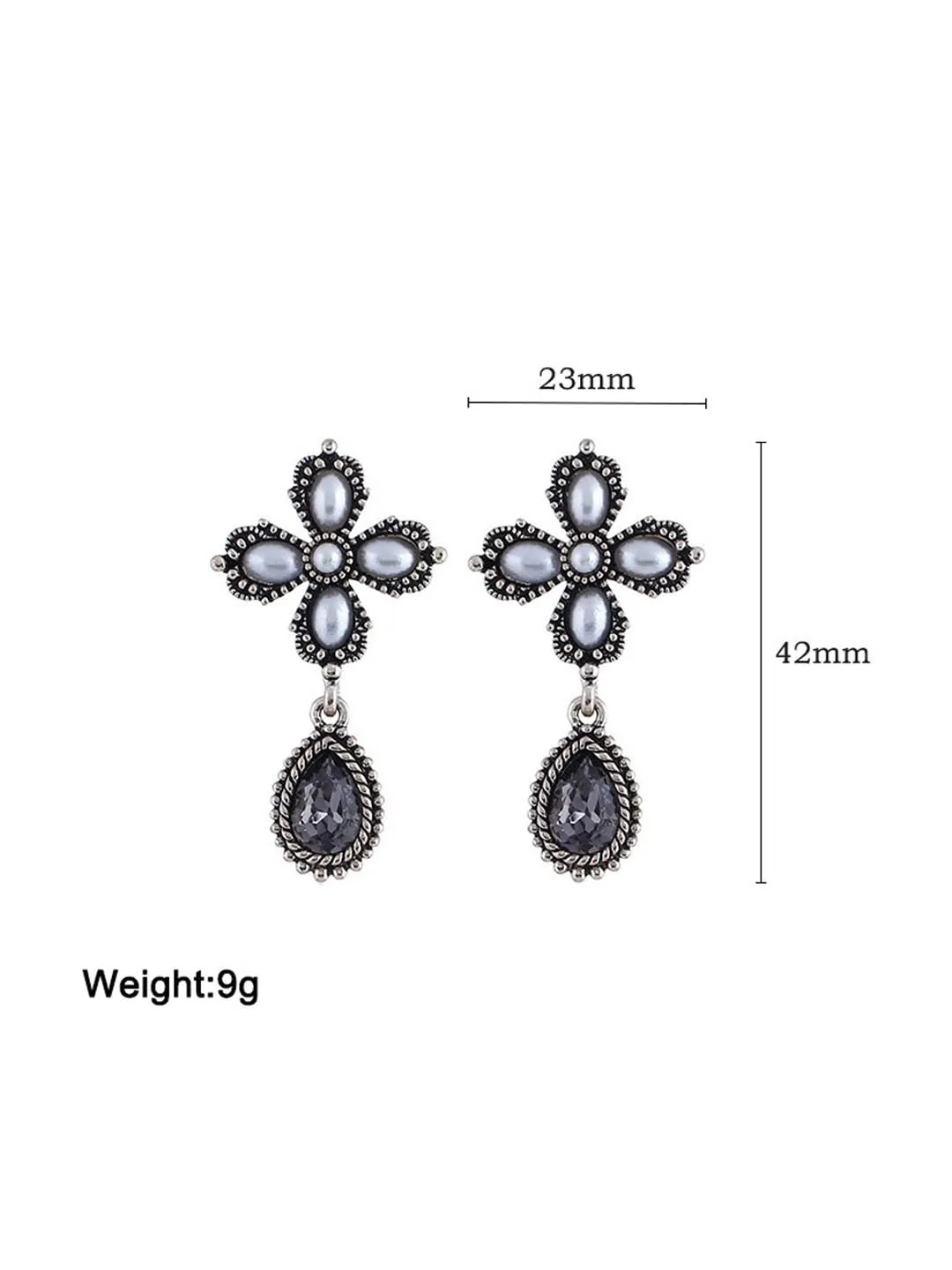 Yellow Chimes Floral Earrings for Women Oxidised Silver-Plated Floral Drop Earrings For Women and Girls