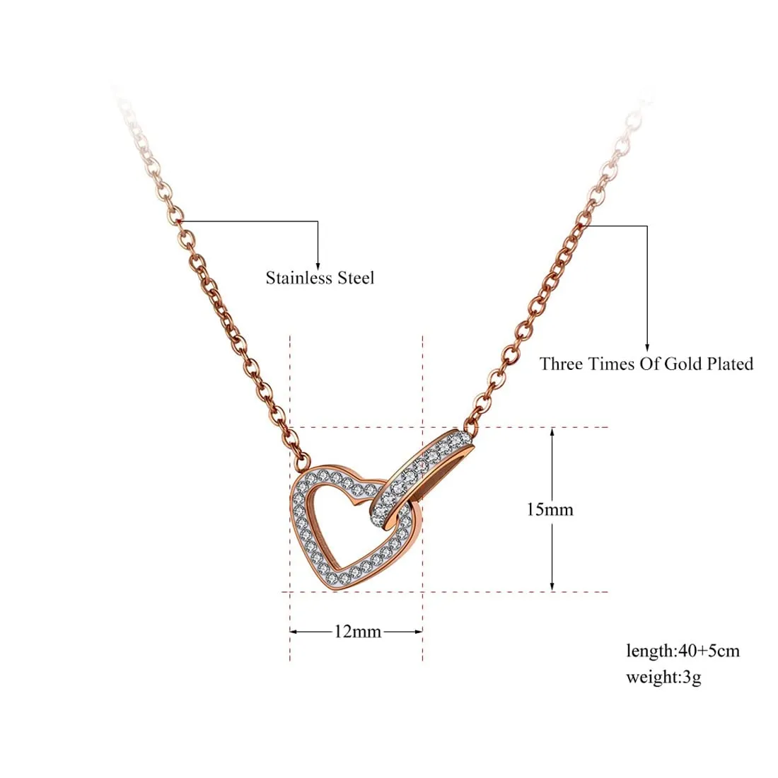 Yellow Chimes Necklace Set for Women Jewellery for Women Gold Toned Heart Shaped Crystal Studded Dual Heart Pendant Necklace Set with Earrings for Women and Girls (DE 7)