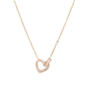 Yellow Chimes Necklace Set for Women Jewellery for Women Gold Toned Heart Shaped Crystal Studded Dual Heart Pendant Necklace Set with Earrings for Women and Girls (DE 7)