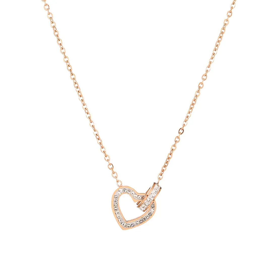 Yellow Chimes Necklace Set for Women Jewellery for Women Gold Toned Heart Shaped Crystal Studded Dual Heart Pendant Necklace Set with Earrings for Women and Girls (DE 7)